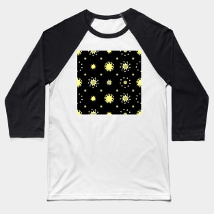 Suns and Dots Pale Yellow on Black Repeat 5748 Baseball T-Shirt